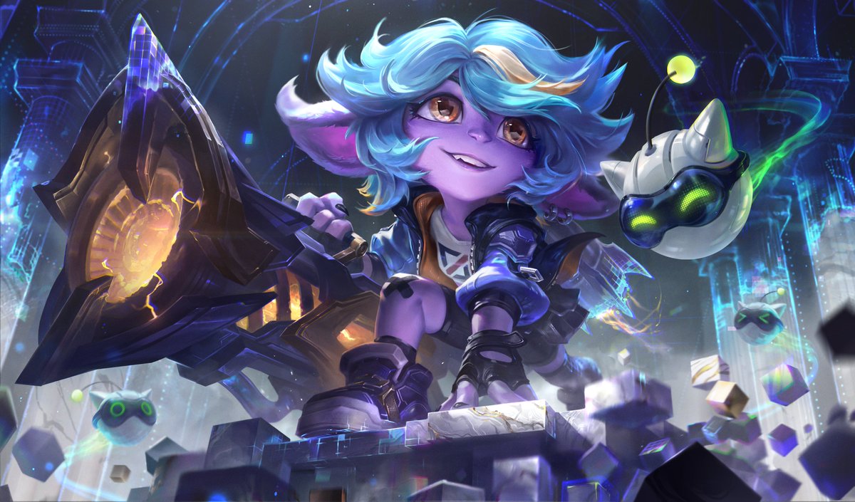 HozureArt's tweet photo. Adding another Tristana to the list, this time more techy and blue but still just as playful. Got to tag team this one with the super awesome Julia Yurtsev~ https://t.co/XVWFNbaOY6