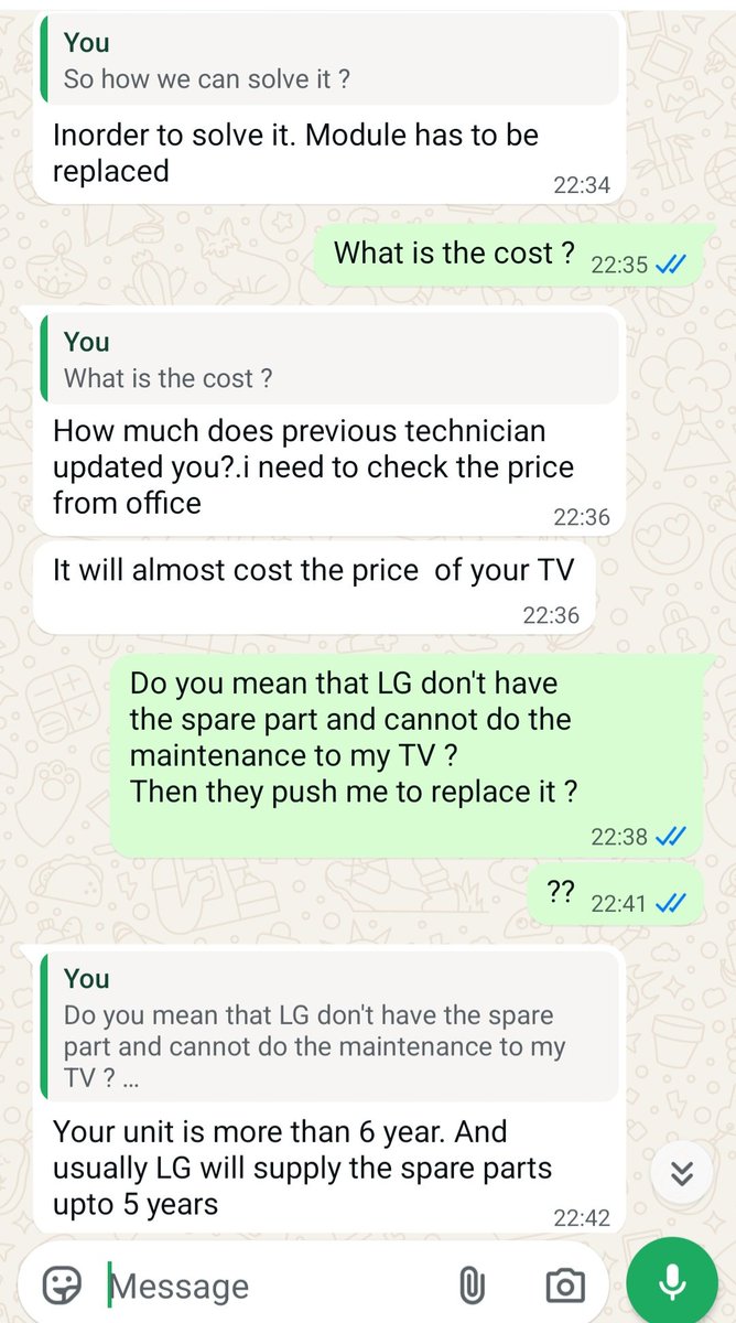 SamirDarawish's tweet photo. @LGUS @82b3b637177c4d3 @LGIndia Be warned. After 5 years you’ll have to throw your device in the trash. This is LG’s policy regarding maint. and product lifespan that they hide from you at at the time of purchase. I have records of my conv. with their tech. Worst products and service
@LGUS
@LGeSaudi
@LGE_Global https://t.co/XmVJQhvOH4
