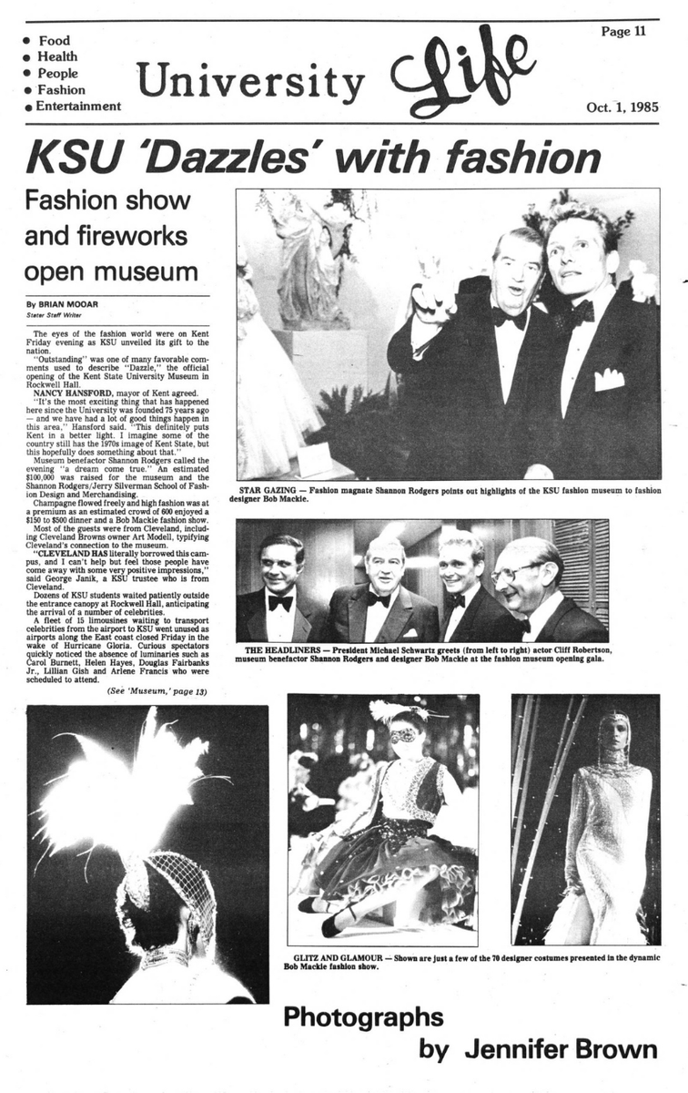 KentState's tweet photo. Bob Mackie was part of the Kent State University Museum from the beginning. His designs were featured at Dazzle in 1982, and the museum opened three years later with a Bob Mackie fashion show and fireworks over campus. We’re grateful for the lasting legacy he leaves behind. 💙 https://t.co/RZ6T9PB0gd