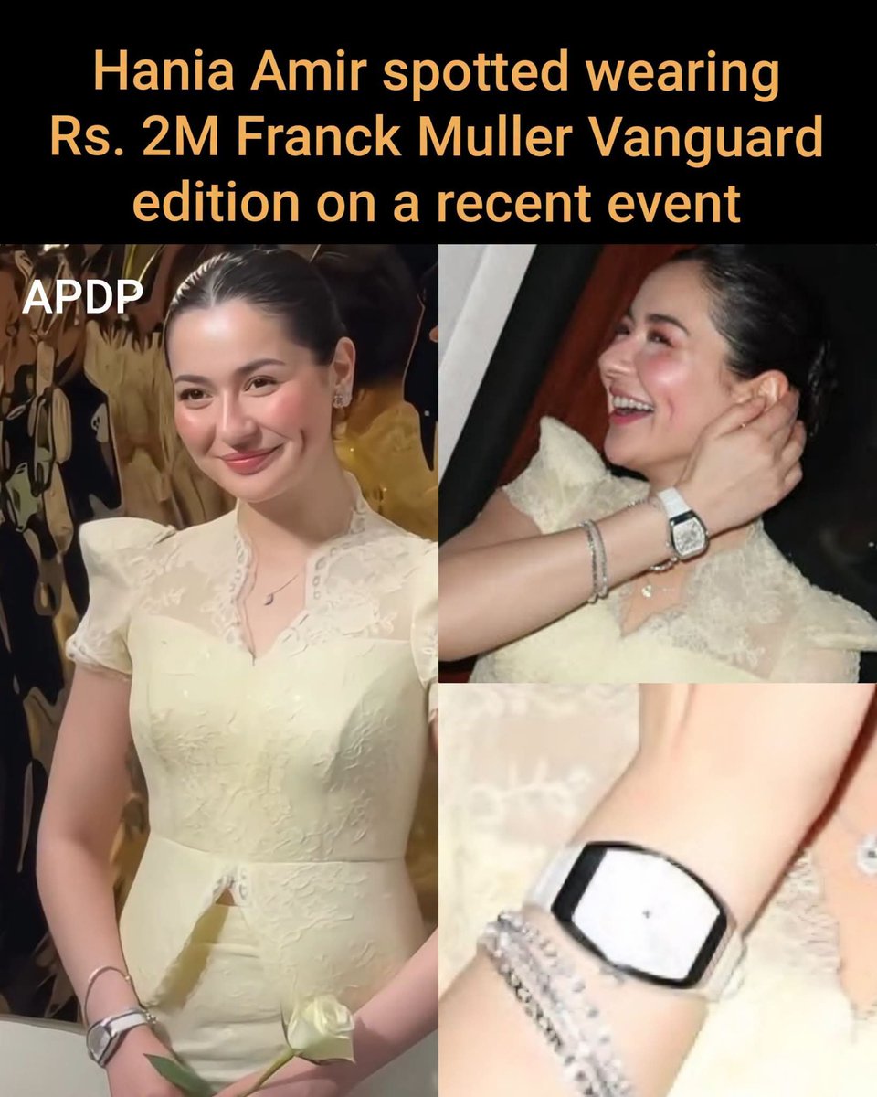 Reemkhanou's tweet photo. Stunner Hania Aamir keeping it chic and luxurious! ✨ The superstar turned heads at a recent event, accessorizing her gorgeous look with the high-end Franck Muller Vanguard Lady watch, valued at approximately Rs. 2 Million (around $7,000 - $8,500 USD). https://t.co/is7I2Ho2MK