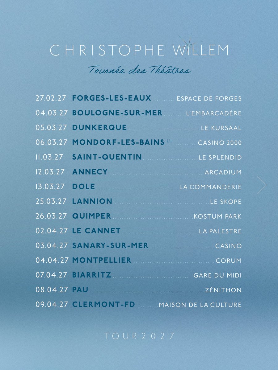 cwillem's tweet photo. C’est la rentrée et une évidence m’a sauté aux yeux ! Je n’arrivais pas à attendre un an pour vous retrouver sur scène alors j’ai le plaisir de vous annoncer le pré tour dès le mois de février 😍
La mise en vente démarre demain à 10h 🔥🪩🕺🏻 https://t.co/qZssLWr65l