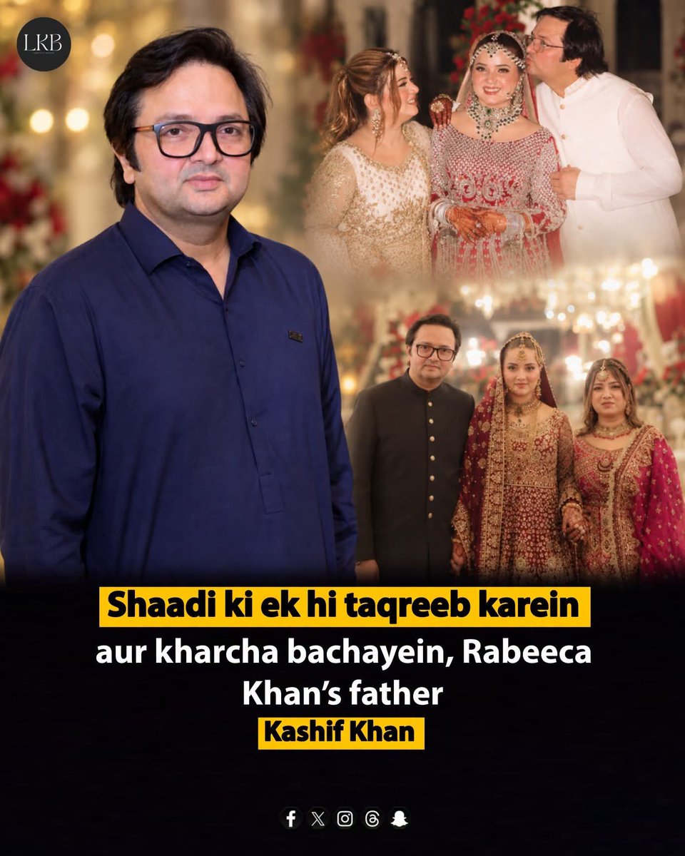 Reemkhanou's tweet photo. Rabeeca Khan’s father Kashif Khan shares his thoughts on keeping wedding celebrations simple, suggesting one ceremony can make things easier for families.

His perspective focuses on meaningful moments, family and togetherness while keeping celebrations practical. 

#RabeecaKhan https://t.co/pyGsTWLrQL
