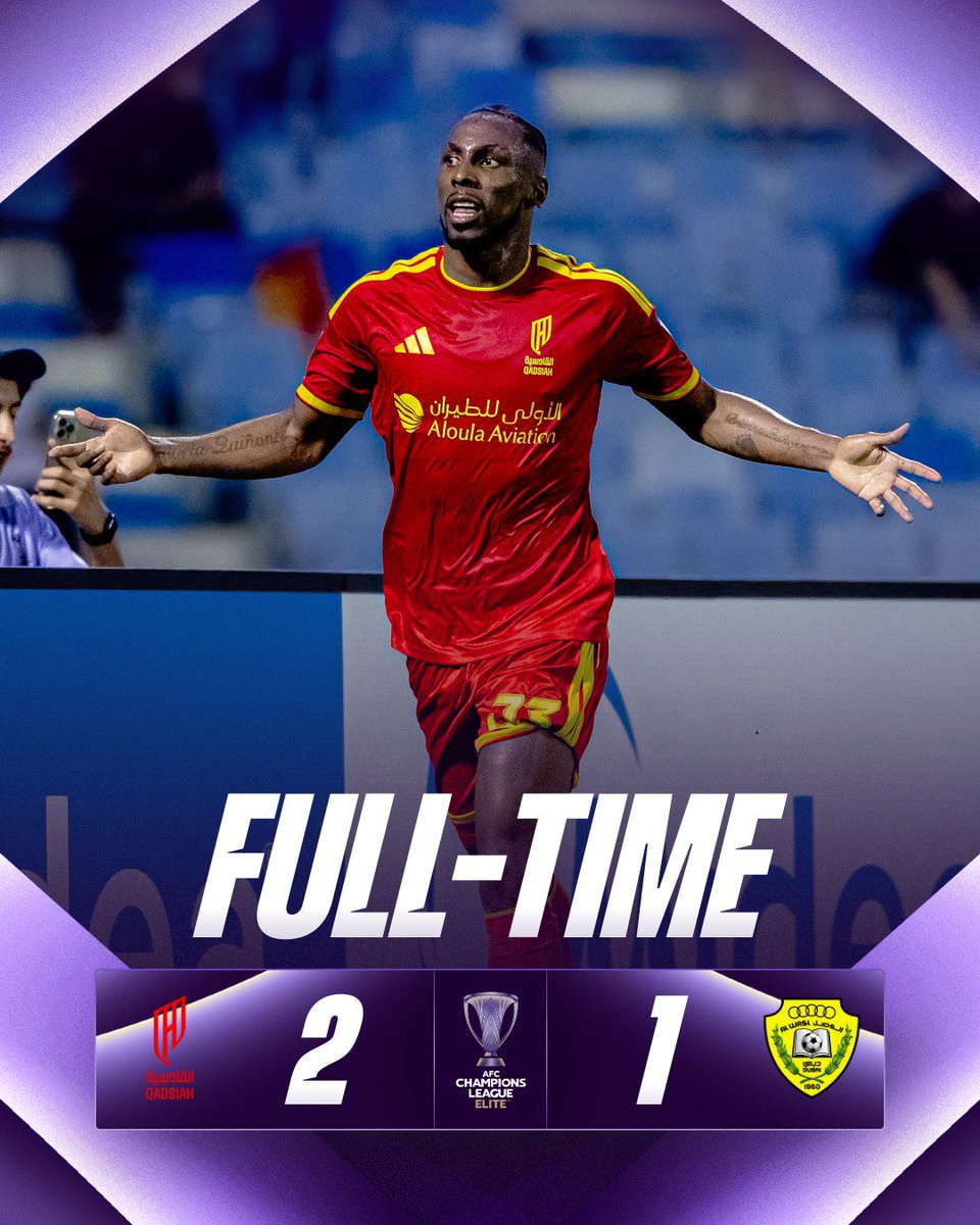 TheAFCCL's tweet photo. 𝗙𝗧 | 🇸🇦 Al Qadsiah 2️⃣-1️⃣ Al Wasl 🇦🇪

Al Qadsiah hold firm after a late Al Wasl response to claim all three points in their opening fixture ⚡

#ACLElite | #QADvWAS https://t.co/mmY8tz3aoD