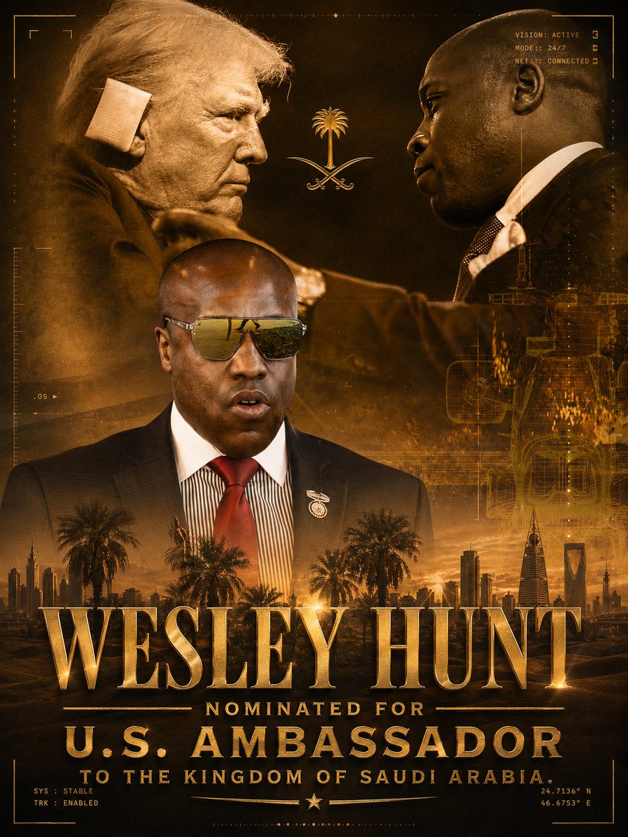 WesleyHuntTX's tweet photo. It is the honor of a lifetime to accept President Trump’s nomination to serve as the next United States Ambassador to the Kingdom of Saudi Arabia.

Having served in the region both in combat as an Army officer and for two years as a diplomatic liaison in the Kingdom, I understand the strategic importance of the partnership between the United States and Saudi Arabia and the profound responsibility of this position.

Service has always defined my life. 

My immediate family has given more than sixty years to our military. 

My brother, sister, and I graduated from West Point, served in combat, and, at one point, were all deployed to Iraq simultaneously.

I am deeply grateful to President Trump for his confidence in me.  When confirmed, I will serve with humility and honor, advance his vision of peace through strength and deepen this vital partnership.