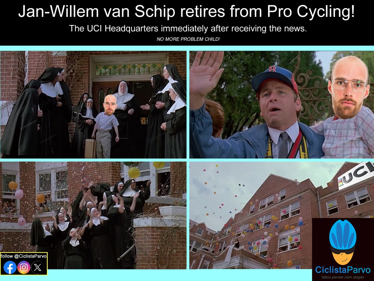 CiclistaParvo's tweet photo. Jan-Willem van Schip retires from Pro Cycling!
The UCI Headquarters immediately after receiving the news.
NO MORE PROBLEM CHILD!
@AzerionVillaVal @UCI_cycling
#humor #fun #ciclistaparvo #bikes #cycling #bicicletas #ciclismo #roadcycling #cyclingmemes #memes #problemchild https://t.co/NZwnljc5OV