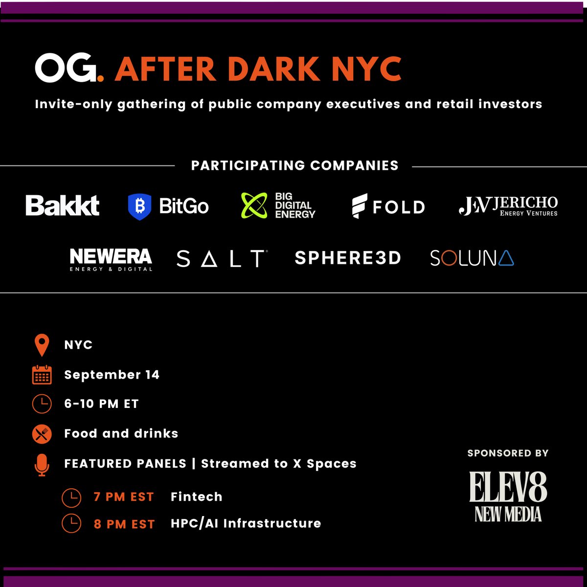 PubKey's tweet photo. 🚨 TONIGHT AT PUBKEY NYC: OG AFTER DARK

Grab the popcorn. We’re bringing the room to you.

📡 Livestream goes LIVE at 6:35 PM ET
🎙️ First panel kicks off at 7:00 PM ET

Join us for real conversations with CEOs and management teams from BitGo, Bakkt, Fold, Big Digital Energy, Jericho Energy Ventures, Soluna, SALT Lending, & Sphere 3D.

AI. HPC. Bitcoin. Fintech. Digital infrastructure. Capital markets.

Get comfortable. Set your reminder. See you live on X.

LINK: https://t.co/3n9tc8YGGL