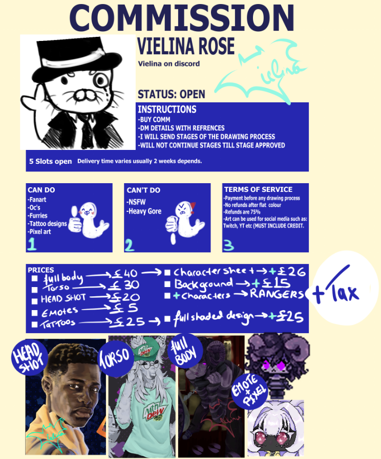VielinaRose's tweet photo. Quick little price sheet for now :3 (I'm gonna make it look better when I have enough time) #art #commissions #commission #smallartists https://t.co/67ZZk0Lh97