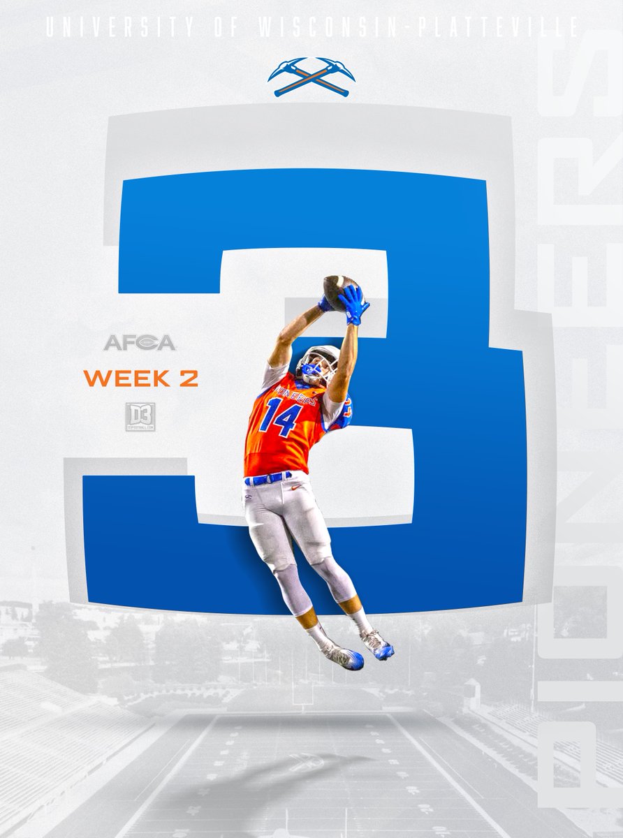 uwp_pioneers's tweet photo. Level unlocked. 🔓
@UWPlattFootball moves up one spot to No. 3 in both the @d3football and @WeAreAFCA polls.
#uwp #uwplatteville #wiac #d3fb #platteville https://t.co/LcW4ZHAfHg