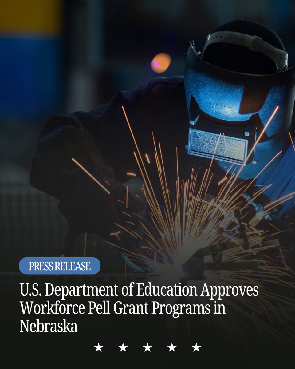 usedgov's tweet photo. Today, ED approved THREE Workforce Pell Grant programs in Nebraska! 

These approvals underscore the Trump Administration’s commitment to creating more affordable, faster routes to enter the workforce.

Learn more here: https://t.co/naicRsDR1Q https://t.co/oNXSFERIyv