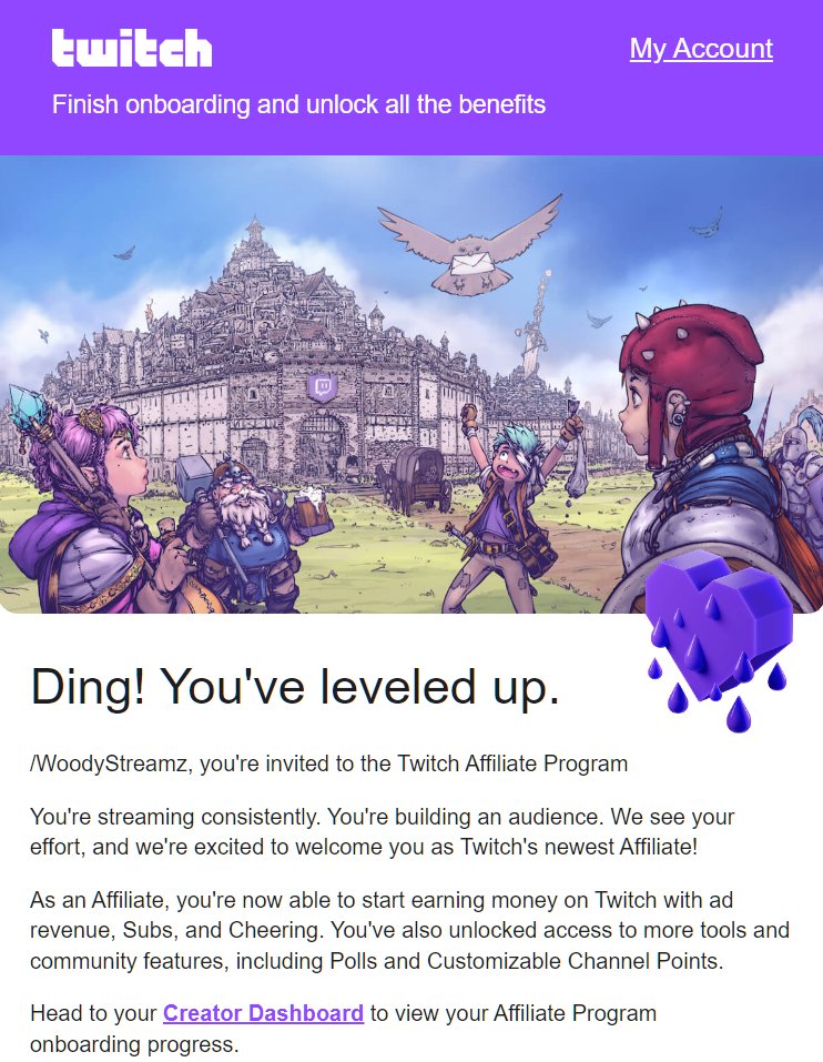 WoodyStreamz's tweet photo. Ding! Leveled up. 💜 Official Twitch Affiliate status unlocked! Huge thanks to everyone who supports the stream—couldn't have done it without this community. Let's keep the momentum going! 🎮✨ 

Join The Stream https://t.co/I67qSxlIqM
Join The Discord  - https://t.co/me1IGAeo6r https://t.co/NgyEEPNKXx