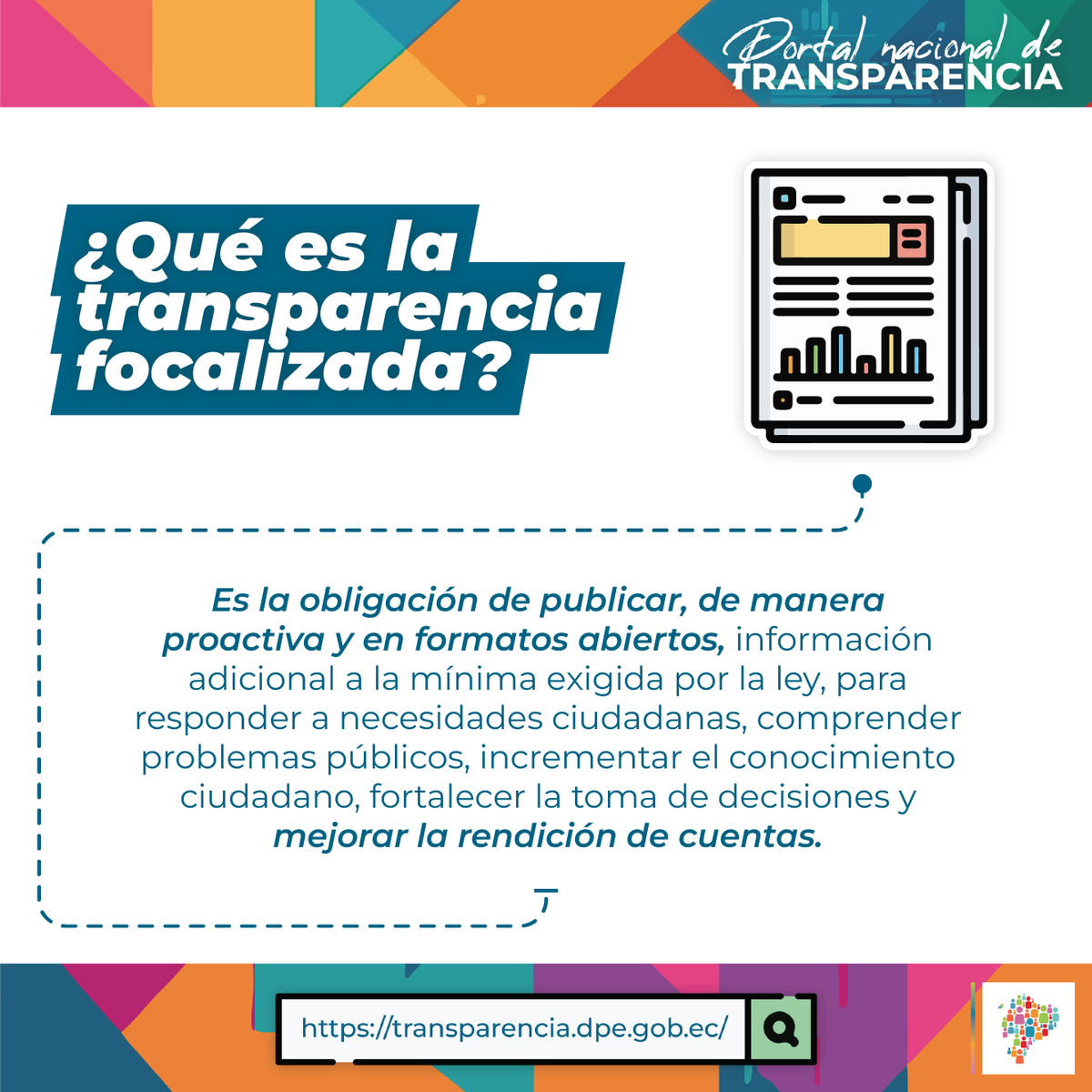 DEFENSORIAEC's tweet photo. 🔍 #TransparenciaDPE | La transparencia focalizada publica información adicional y útil para comprender problemas públicos, incrementar el conocimiento ciudadano, fortalecer la toma de decisiones y mejorar la rendición de cuentas. https://t.co/5jjsYOzVxm