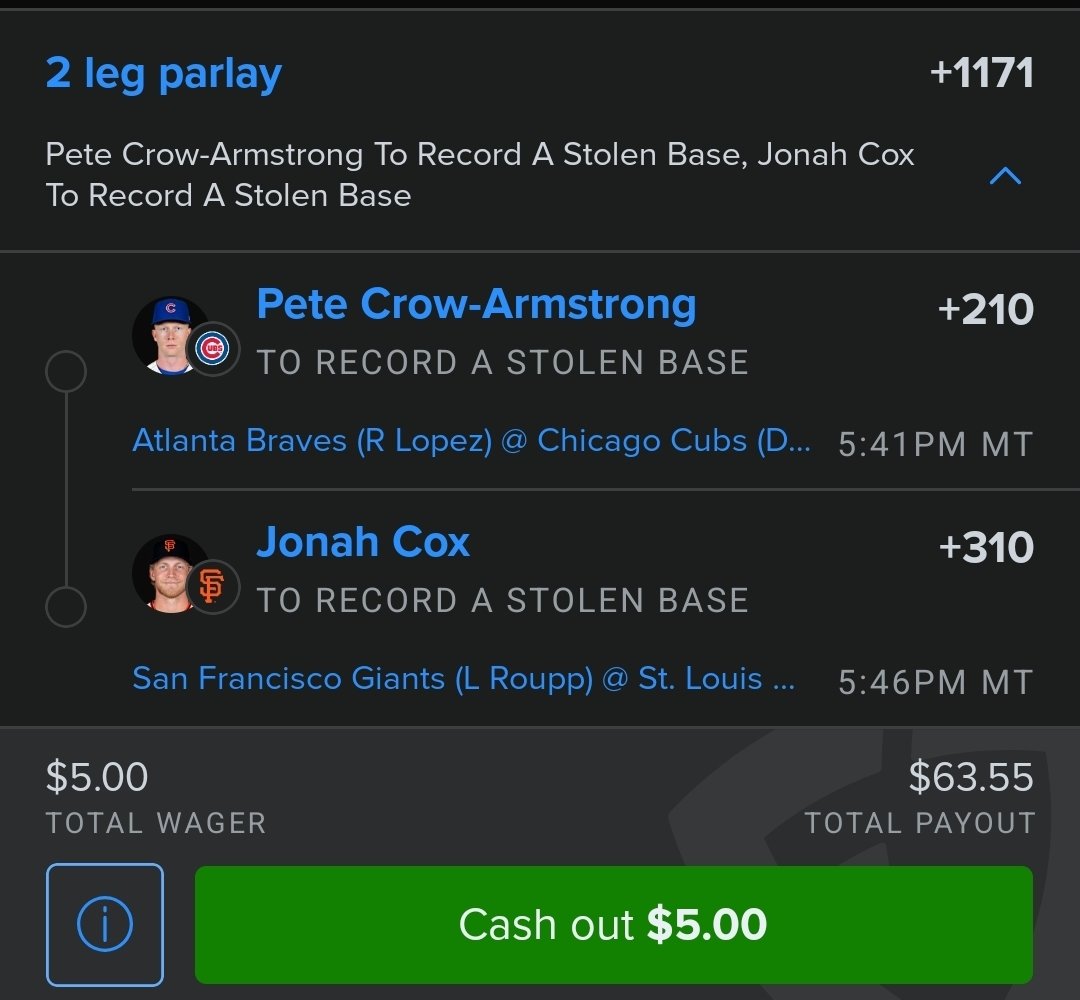 LtReeseDangle's tweet photo. Stolen Bases Parlay ⚾️
#FanDuel #LeadingOff "Runner goes!" https://t.co/dn4hsKznGC