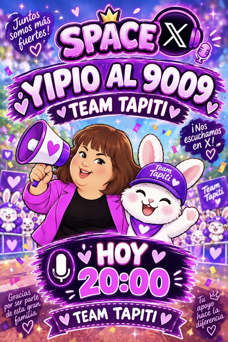 MaGracia014's tweet photo. Los esperamos a todos en nuestro Space hoy 20:00hs con dinámicas. YIPIO AL 9009
Juntos somos más fuertes 💪
@teamtapiti #GranHermano
🐇🧚💕 https://t.co/wKjrj2p8xZ