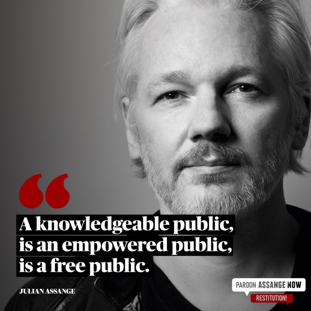 FreeAssange_eu's tweet photo. "Eine informierte Öffentlichkeit ist eine starke Öffentlichkeit ist eine freie Öffentlichkeit"

-- Julian Assange
ehemaliger politischer Gefangener im sog. 'Wertewesten'

#PardonAssange
#JournalismIsNotACrime

via @SomersetBean https://t.co/p2eqF7EdOf