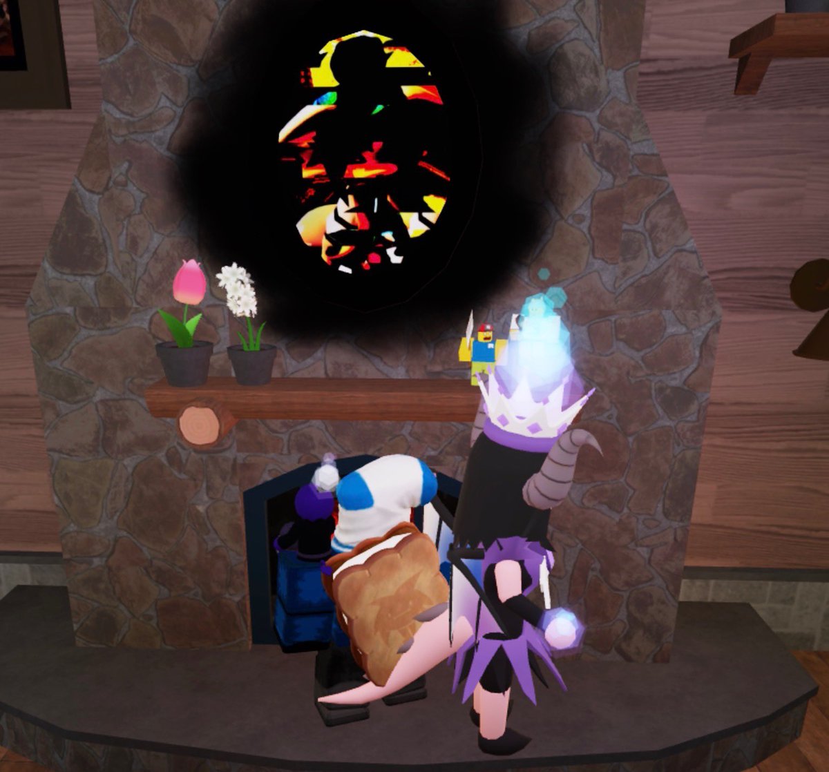 bhht91's tweet photo. when i finished relentless reflection on hard, when I got back to a server I noticed one of the pictures above the campfire was different, im very confused.. #towerheroes #roblox https://t.co/MsLbxwX5BQ