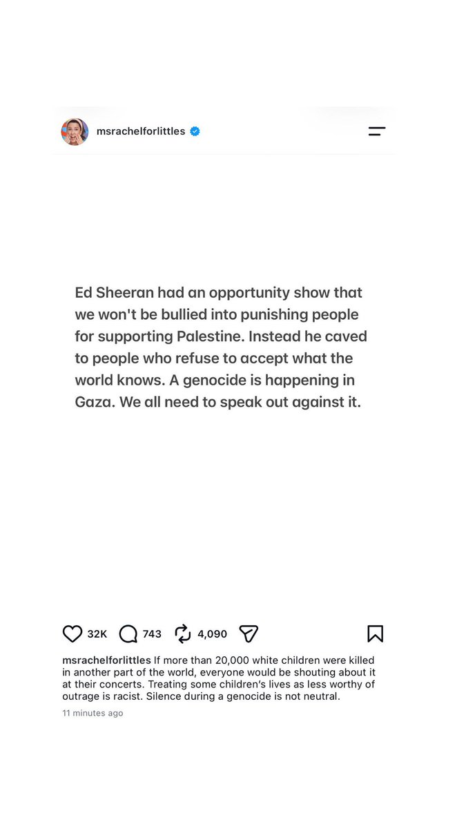 TadhgHickey's tweet photo. Imagine if every celebrity had the moral clarity, courage &amp; basic fucking humanity that Ms. Rachel has. https://t.co/4rSyRlF1km