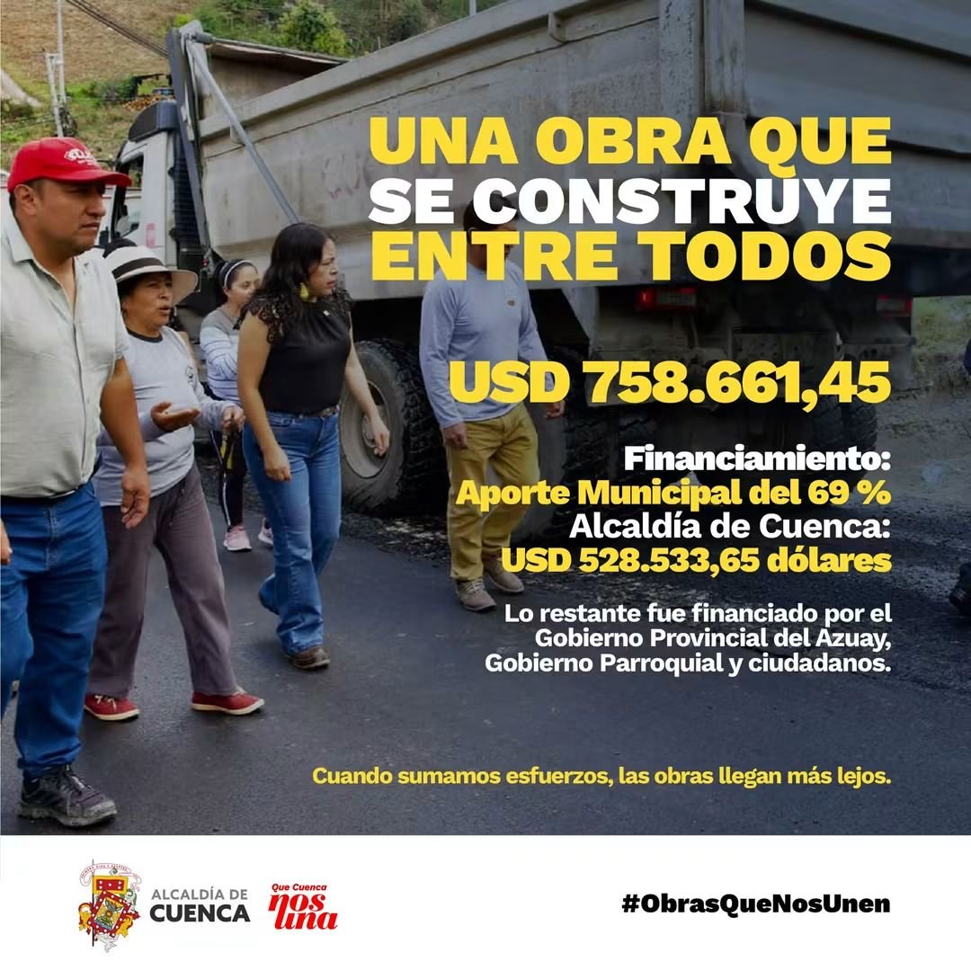 OOPPCuenca's tweet photo. #Obras | Concluimos el asfaltado de 800 metros de la vía Patapamba, en la parroquia #Turi.
🚘 Una obra que beneficia a cerca de 5.000 personas y mejora la movilidad y seguridad del sector.
Una obra de USD 760.000, fruto del trabajo articulado, entre varias instituciones. https://t.co/v2DPYlOpD8