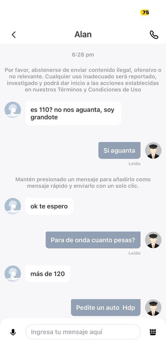 porqueTTarg's tweet photo. "Uber"

Por este cruce de mensajes entre un motoquero Uber y un pasajero excedido se peso. https://t.co/cRuUg1ckLW
