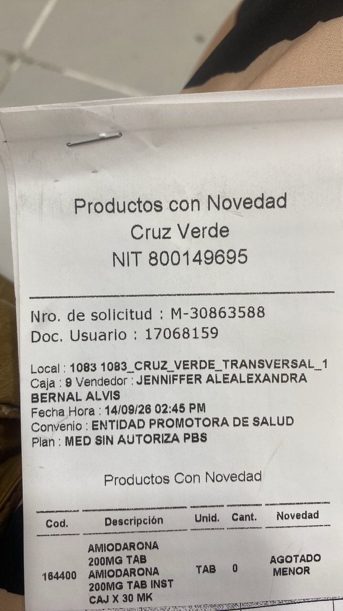 Francesca_Cataa's tweet photo. @MinSaludCol @AnaVesga_G agotados en medicamentos esenciales en @CruzVerdeCo Ibagué. 
Quien se va a tener la responsabilidad de entregar los pendientes que queden ?
Y con medicamentos que tienen varias entregas ? 
No hablo de acetaminofen, son esenciales, cardio, clínica deldolor https://t.co/FQiGDJrFF4