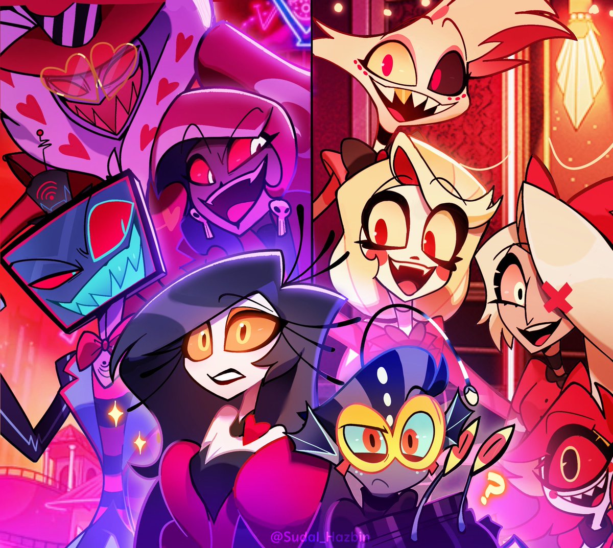 JackRichar9t's tweet photo. The Hotel is officially FULL 🔥😈 

Who’s checking in first?
 #HazbinHotel #HelluvaBoss #Alastor #CharlieMorningstar #Vaggie #AngelDust #Fanart https://t.co/7clwimoQ80