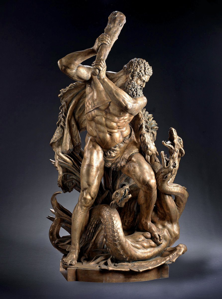 xmuse_'s tweet photo. Hercules and the Hydra, a 19th‑century German patinated bronze made after the model by Edmund Hofmann von Aspernburg. https://t.co/qHUSJf05jr