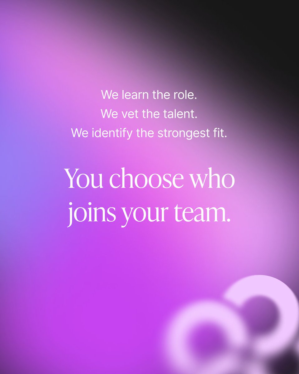 PersonaTalent's tweet photo. A strong match doesn’t happen by chance.

We start with your needs, then combine rigorous vetting with thoughtful matching to identify talent ready to make an impact on your team. https://t.co/G1yx9fO2P6