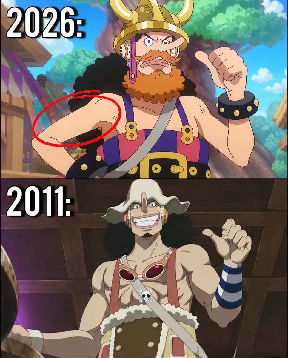 AnimeePost's tweet photo. Ussop 2011 vs 2026 https://t.co/BfcGXmEvlh