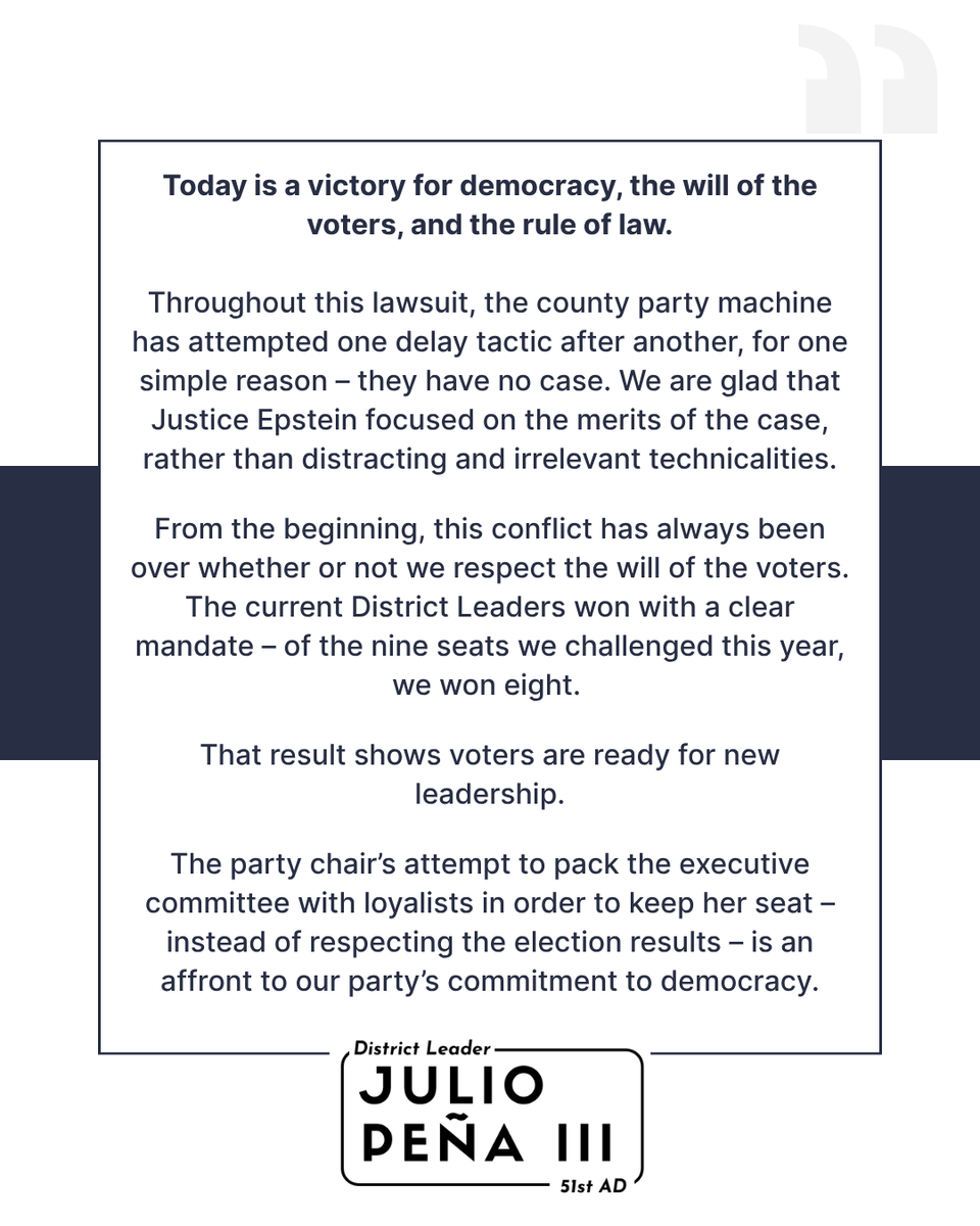 JulioPenaNY's tweet photo. My statement on today's court victory. https://t.co/WtbuzZgcL8