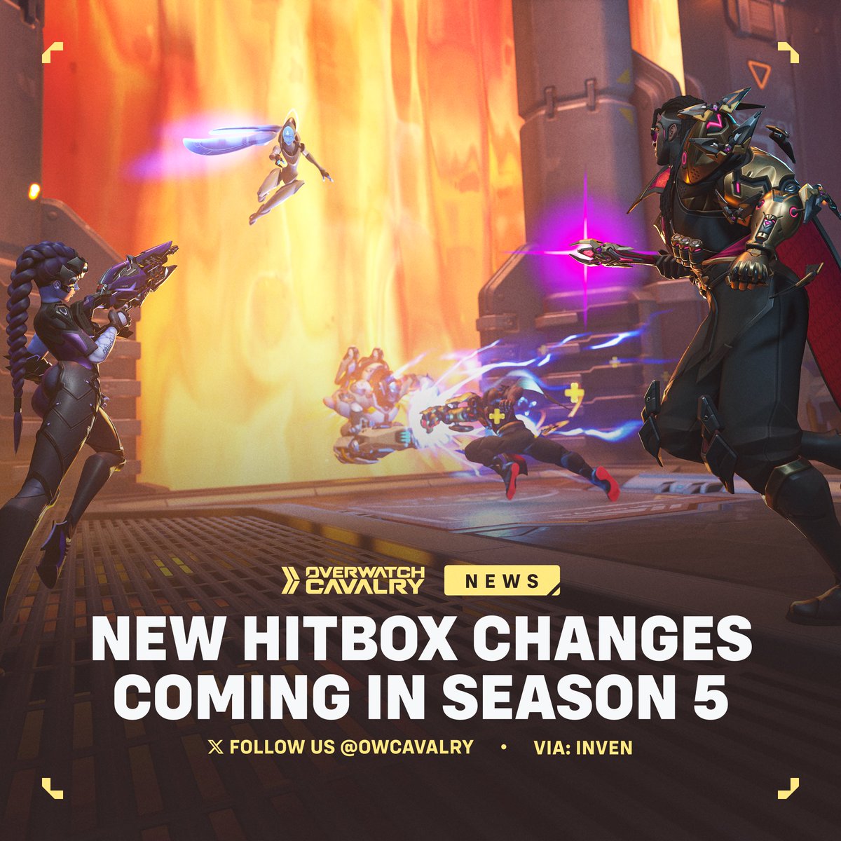 OWCavalry's tweet photo. New Hitbox Changes in #Overwatch 💥

Blizzard will be normalizing hitboxes for heroes including Jetpack Cat, Kiriko, and Sojourn, alongside adjustments to hitscan projectile sizes.

🗓 Available in Season 5. https://t.co/mEDlQKXiCo