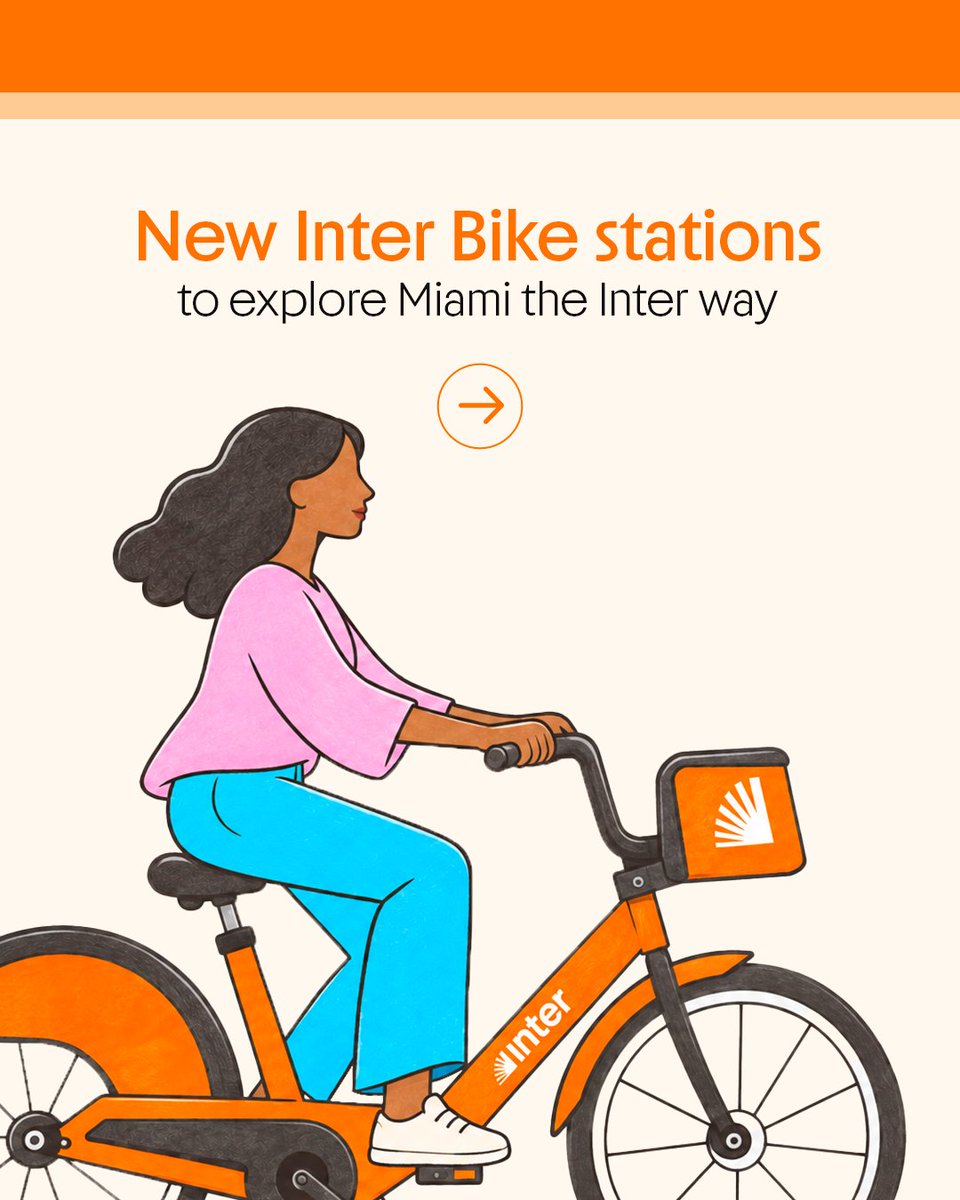 inter_us's tweet photo. Two new Inter Bike stations just opened in Miami 🚲🧡​

We love being close to the community, helping you commute, explore, ride The Underline, or just enjoy the outdoors.​

More ways to move through the city, the Inter way. ​

And of course, Inter clients get a complimentary 60-minute ride to start!​

Where are you riding first?
