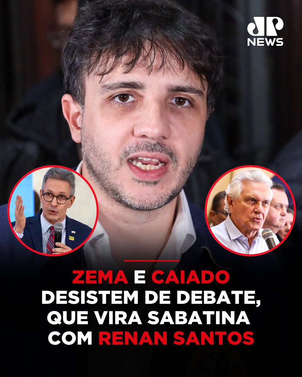 JovemPanNews's tweet photo. Os candidatos ao Planalto Romeu Zema (Novo) e Ronaldo Caiado (PSD) cancelaram a participação no debate eleitoral nesta segunda-feira (14). Com isso, o evento passará a ser uma sabatina exclusivamente com o presidenciável Renan Santos (Missão). 

📺 Confira na JP News
📌 Siga o nosso perfil @jovempannews

#Brasil #JovemPanNews #Debate #Presidenciáveis #Ausências