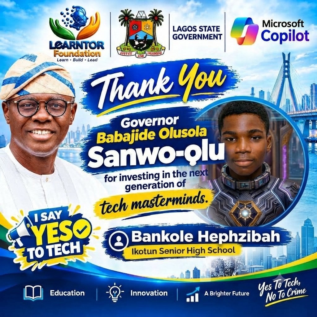 hephzibah13611's tweet photo. Proud to join TechUP Boys 4.0 by LEARNTOR Foundation, learning AI, digital skills, &amp; leadership. Thanks, Gov. Babajide Sanwo-Olu, for backing youth empowerment.
​#TechUPBoys4 #YesToTechNoToCrime #LagosYouth https://t.co/hmpGcwhSSJ