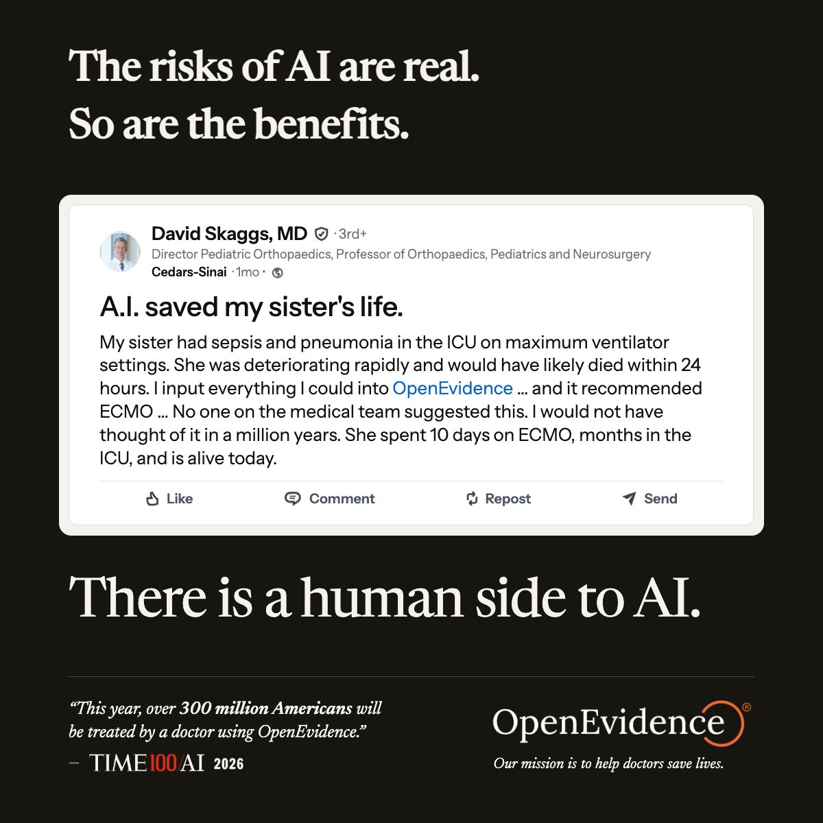 OpenEvidence's tweet photo. There is a human side to AI. https://t.co/c4t87AeIPX
