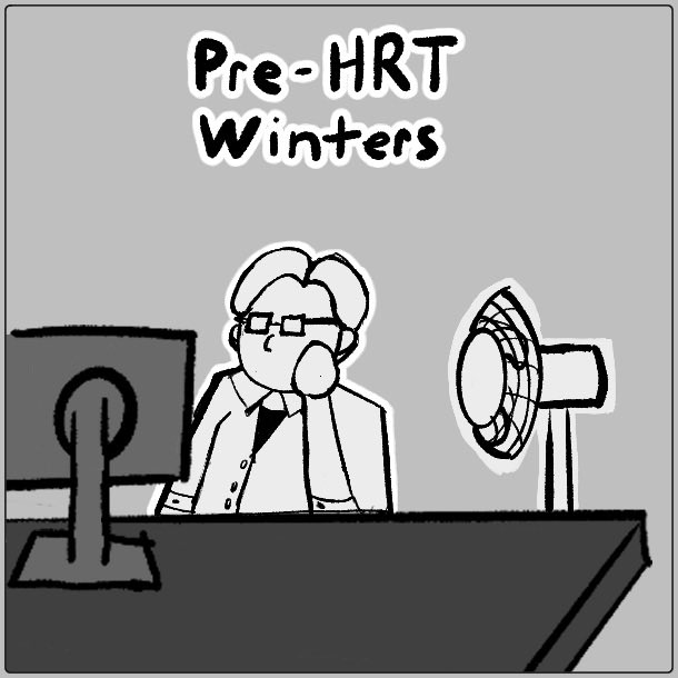 CigiWaters's tweet photo. Peeps, the local Boy Scouts used to tell stories about how weirdly cold resistant I was.  D:  The office only keeps the temp at 73 freedoms.

Good news, I save on AC cooling in Summer now.
#trans #comic #transfemme https://t.co/Vq4p4YcCEf