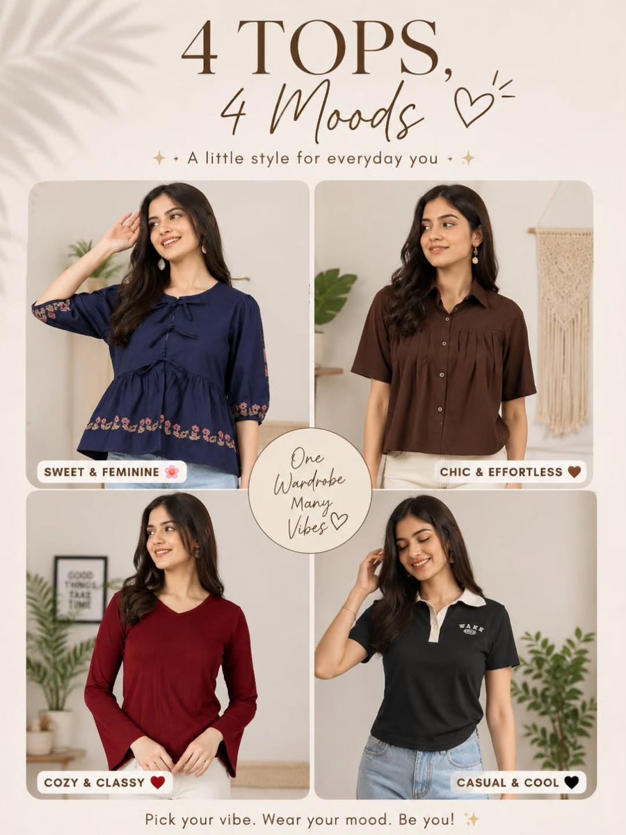 Sametekinci28's tweet photo. 4 tops, 4 different vibes. From classy to casual, there’s a style for every mood. Which one is your favorite? Comment “LINK” for the details. https://t.co/XJq9VKwTWz