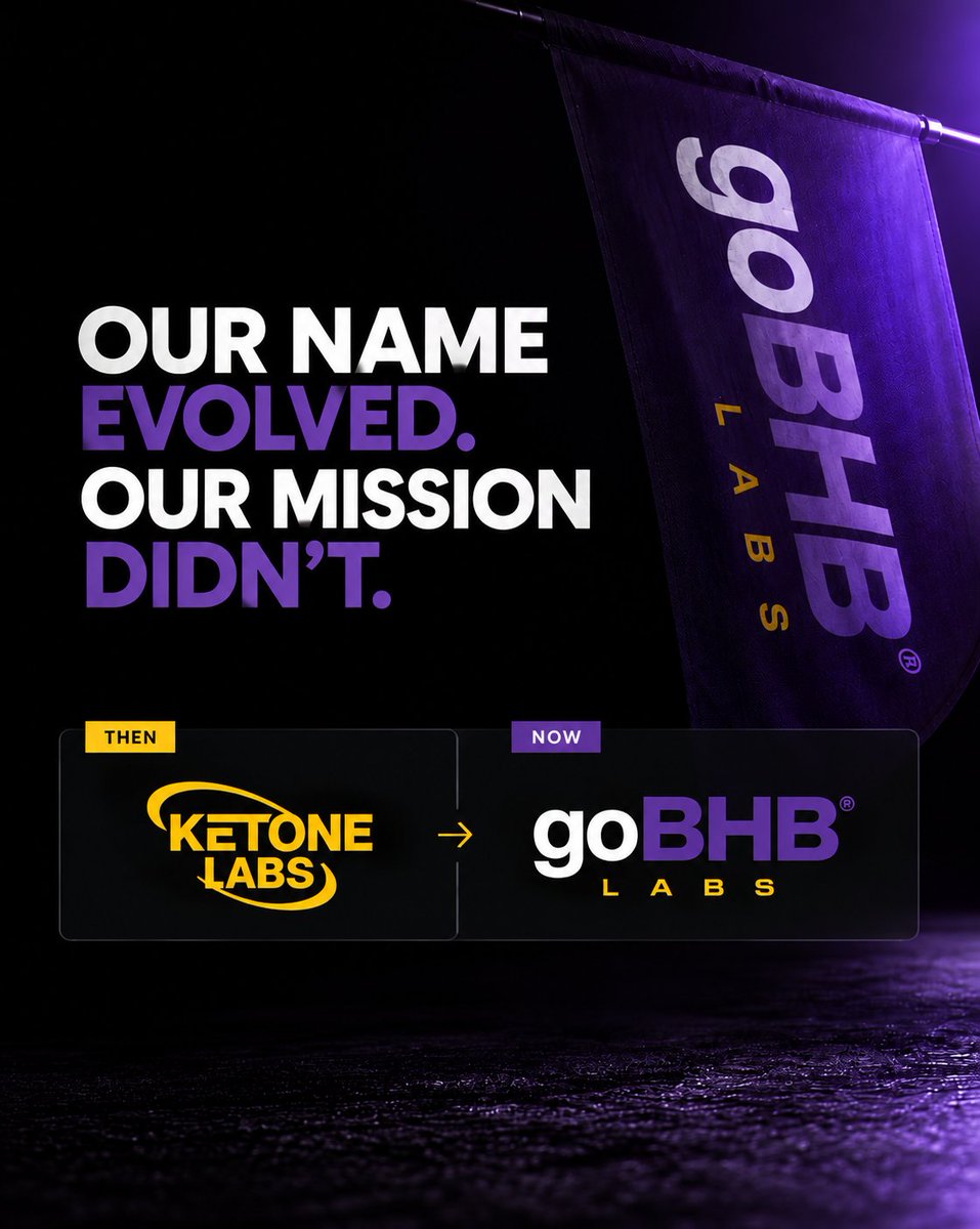 goBHBLabs's tweet photo. Ketone Labs is now goBHB Labs.

Our name evolved.

Our mission didn't.

We're still relentlessly focused on advancing BHB science, building better products and bringing the potential of ketone-powered cellular energy to the world.

One molecule. One mission.

goBHB Labs.

#goBHB https://t.co/fAS8LFqLYW