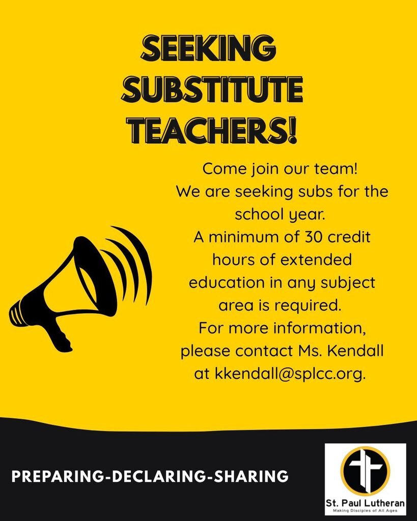 SPLSPanthers's tweet photo. St. Paul is seeking substitute teachers for the 2026-2027 school year! https://t.co/e9ERTaXjiC