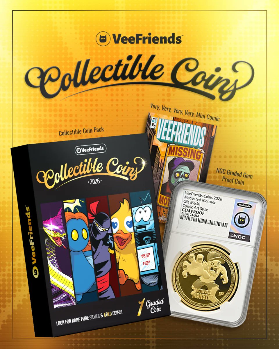 veefriends's tweet photo. Each pack contains one NGC Graded Gem Proof Coin encapsulated in a custom NGC Gem Proof holder. It’ll also contain one randomized Very, Very, Very, Very Mini Comic as an added bonus in every box! https://t.co/qLoM7xGFYT