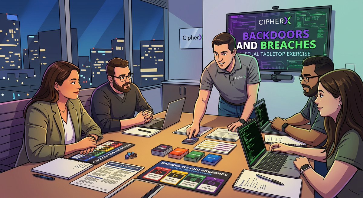 cipherxgr's tweet photo. Boring IR tabletop exercises? Not at cipherX. 
@PeterSchawacker  from @NearshoreCyber is bringing the Backdoors and Breaches Incident Response Card Game to the main stage!
This interactive session uses a dynamic card-based approach to test your ability against real-world threats. https://t.co/mp5cXM9eO0