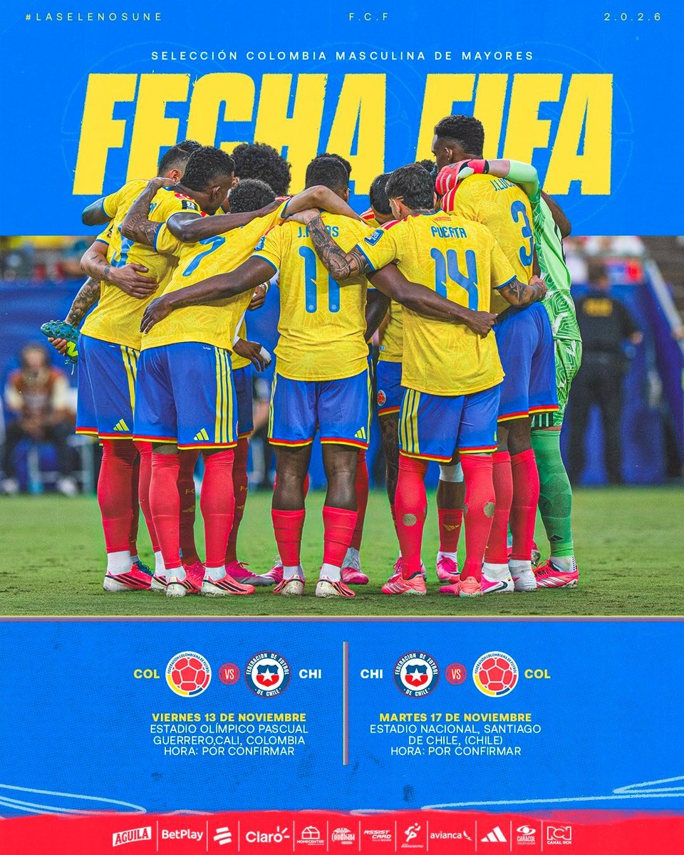 DestinoDeportiv's tweet photo. LA SUCURSAL DEL CIELO: La Selección Colombia 🇨🇴 ¡JUGARÁ! el próximo viernes 13 de noviembre (Fecha FIFA) frente a Chile 🇨🇱 en el estadio Pascual Guerrero en Cali. 

🔸La @FCF_Oficial donará todo lo recaudado a los afectados por el terremoto. https://t.co/phaRlVpiBq