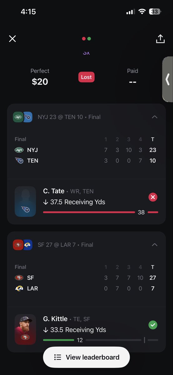 KrisP317's tweet photo. @betr @Betr_Casino Lost by 1 yard on his last garbage catch :/ https://t.co/6qBB8kG5ud