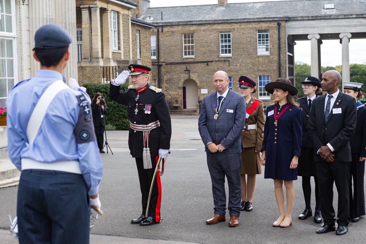 hertslieutenant's tweet photo. An honour to take the salute at the Royal British Legion cadet parade at Haileybury School . The message is clear – cooperation and coordination between the various groups of cadets,  RBL and the community working together. https://t.co/s82mDr5nCI