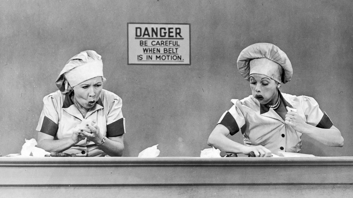 landofthe80s's tweet photo. On this date in 1952, “I Love Lucy” aired “Job Switching,” the classic episode in which Lucy and Ethel get jobs at a chocolate factory.

BITE-SIZED FACT | The famous conveyor-belt scene became one of the most iconic moments in television comedy. https://t.co/eL0Un1E33h