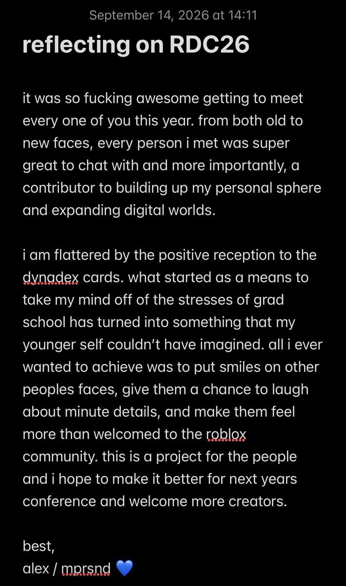 mprsnd_'s tweet photo. i couldn’t fit all my thoughts of this year’s RDC into a single tweet so i made an impulsive short note

maybe i’ll expand on it later, it’s hard for me to put into words how much passion i hold for this community 🥹 https://t.co/ZXibqEf5yt