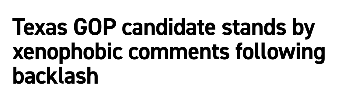 Forrest4Trees's tweet photo. This Politico headline falls right into French's very, very thin ruse, where he pretends to just be anti-immigrant. In fact, his whole shtick is old-school racism served up with a dollop of unoriginal internet edgelord-ism. He wants to deport Native Americans, for godsakes. https://t.co/LySCG9uJ6V