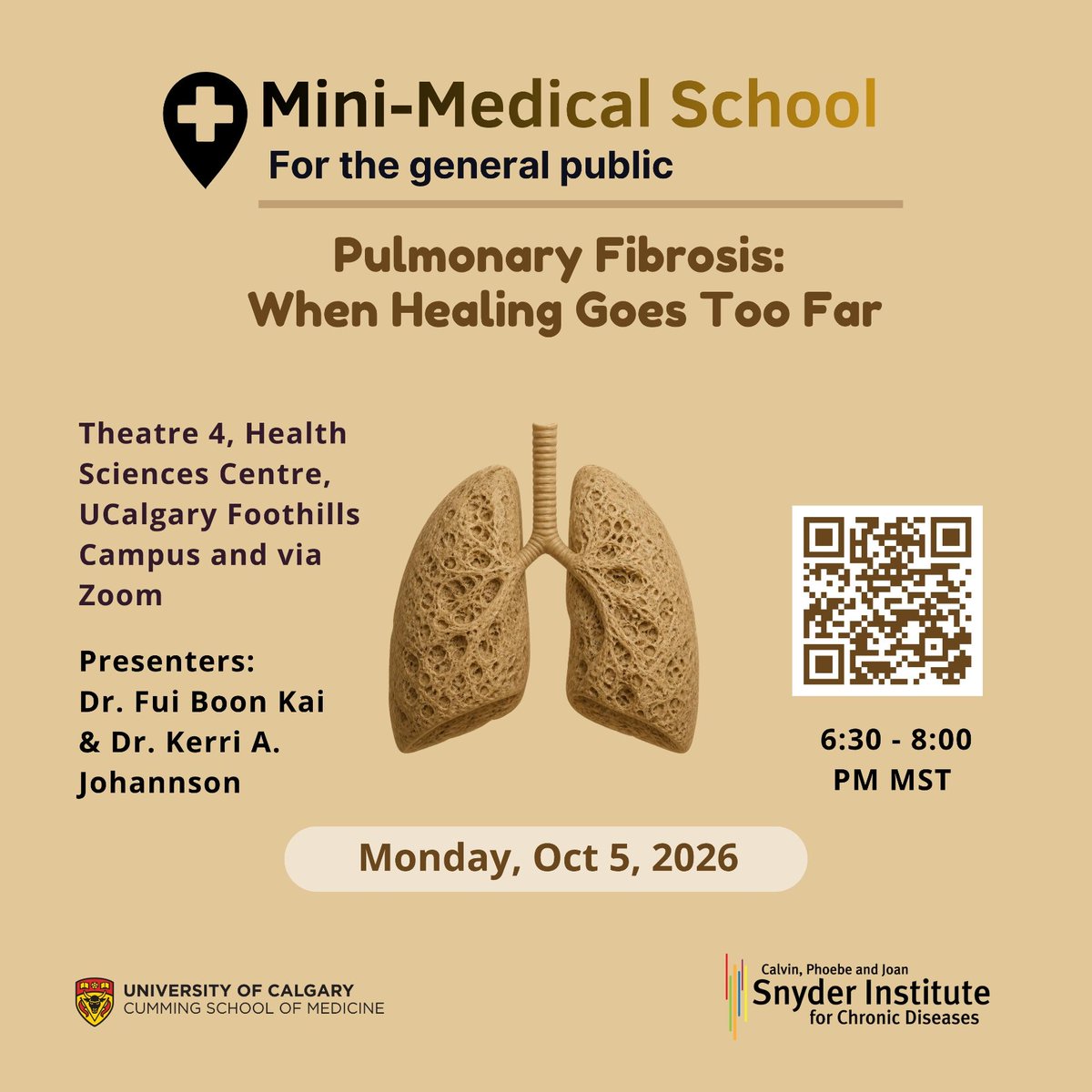 SnyderInstitute's tweet photo. Mini-Medical School Lecture Series Season 12!
Hear from Dr. Fui Boon Kai and Dr. Kerri Johannson as they explore the biology behind fibrosis and how the disease progresses and the challenges.
Learn more and register: https://t.co/Lb9TS19Uyh
#MiniMedicalSchool #PulmonaryFibrosis https://t.co/9wf1d90rIn