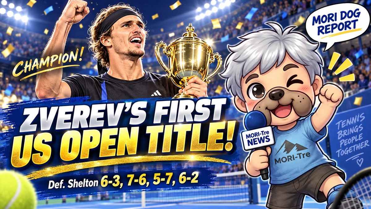 MORIDOG_01's tweet photo. Zverev makes history! 🏆🎾
His first US Open title after defeating Ben Shelton in a four-set battle: 6-3, 7-6, 5-7, 6-2.

A huge moment for the German star. 🇩🇪🔥
MORI DOG reports the champion’s big night! 🐶🎤

#Zverev #USOpen #Tennis #MORIDOG #SportsNews https://t.co/7fCSNzM3D5
