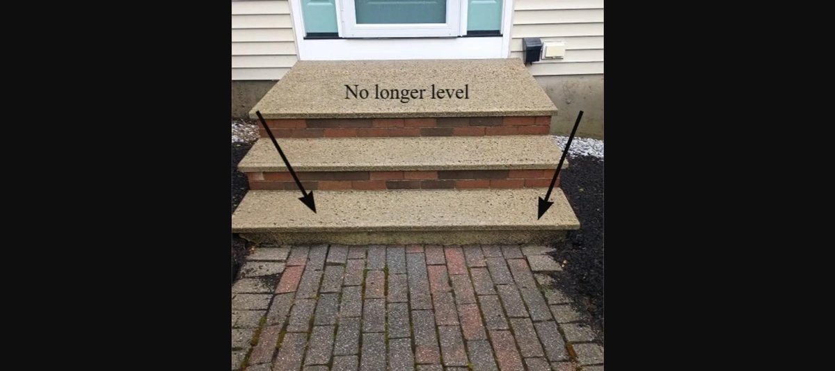 CheckStructure's tweet photo. Can settled front steps make a home inspection report?
Yes, unlevel steps like these get flagged every time. Too much slope and this becomes a slip hazard during ice build up.
https://t.co/whaNUNmSoN
https://t.co/pjIN3VTpkc
#homeinspection #realestate #NHrealestate https://t.co/vmkdPZMLal
