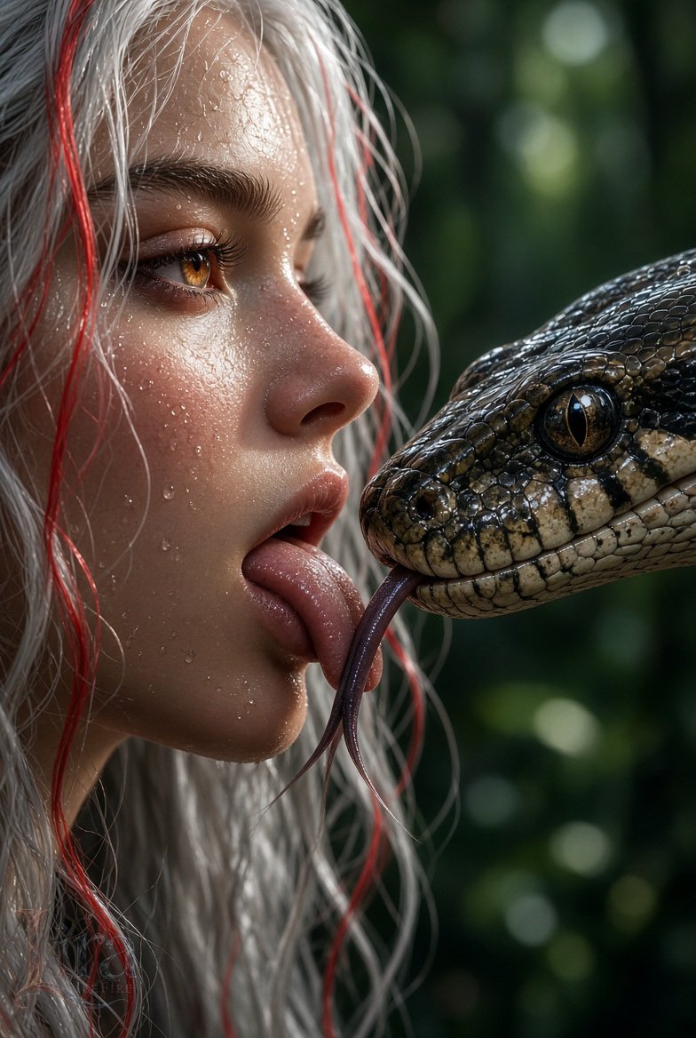 LiraIceFire's tweet photo. Lira's snake Part 2… she does not run from the snake. She holds it. 🐍🔥❄️
How to call this control? ✨🫦
#aigirl #digitalart #Lira #IceFire https://t.co/K3BTQkIAJM