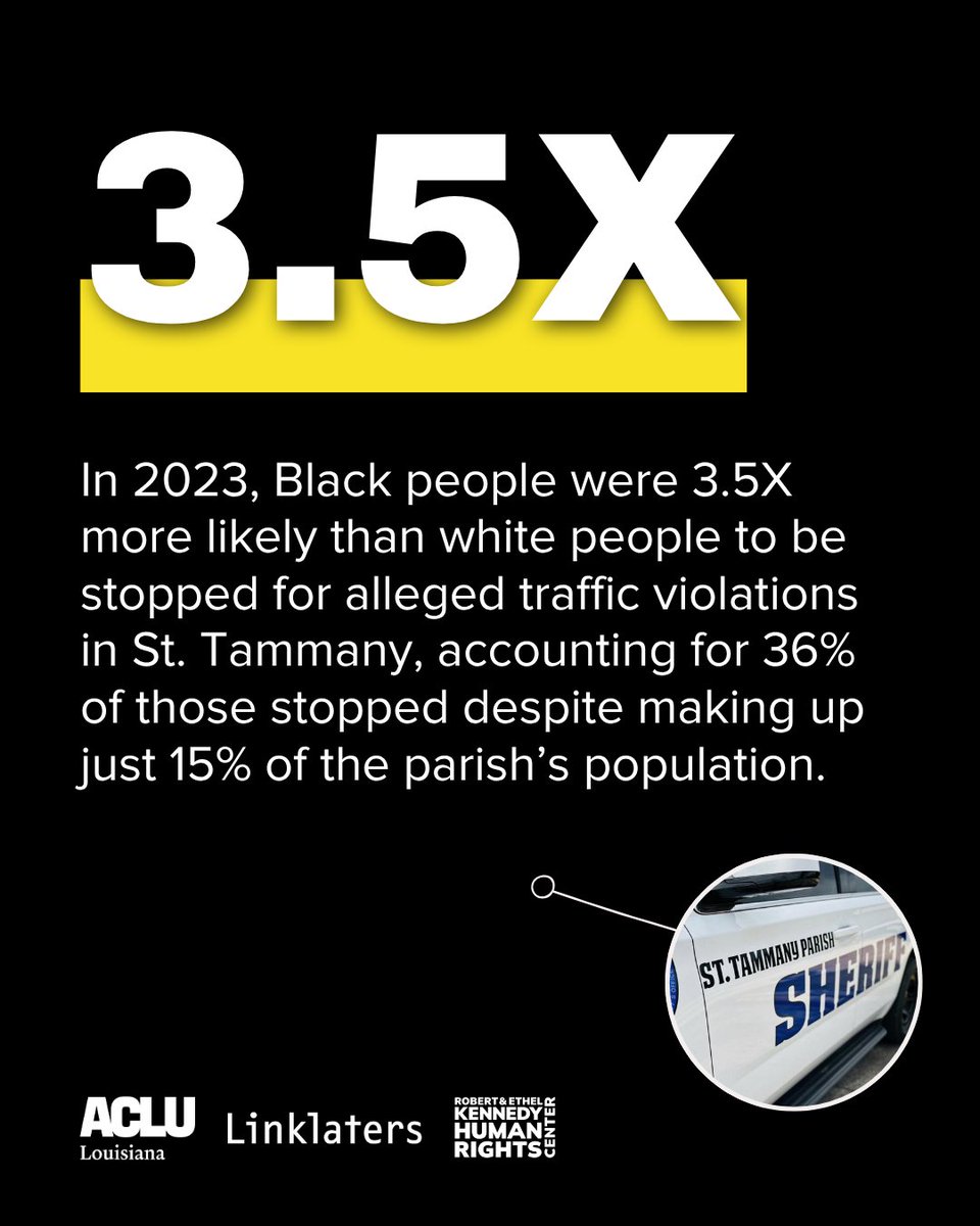 Kennedy_HRC's tweet photo. 1/ “If you’re [gonna] walk the streets of St. Tammany Parish with dreadlocks and chee wee hairstyles, then you can expect to be getting a visit from a sheriff’s deputy.”

That’s what the parish sheriff said on camera in 2010. The parish has a long history of biased policing, including stopping and searching Black people without legal justification.
